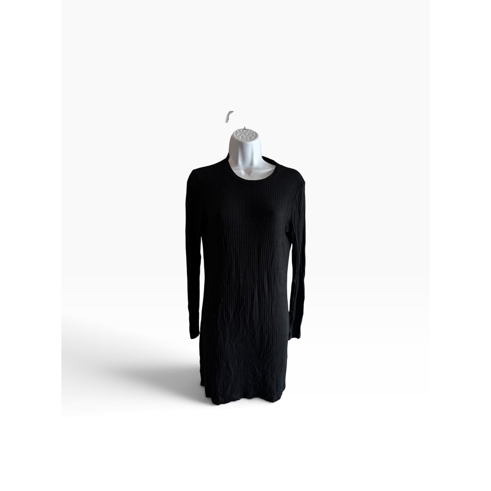 Reformation Jeans Mini Dress M Black Ribbed Long Sleeve Crew Neck